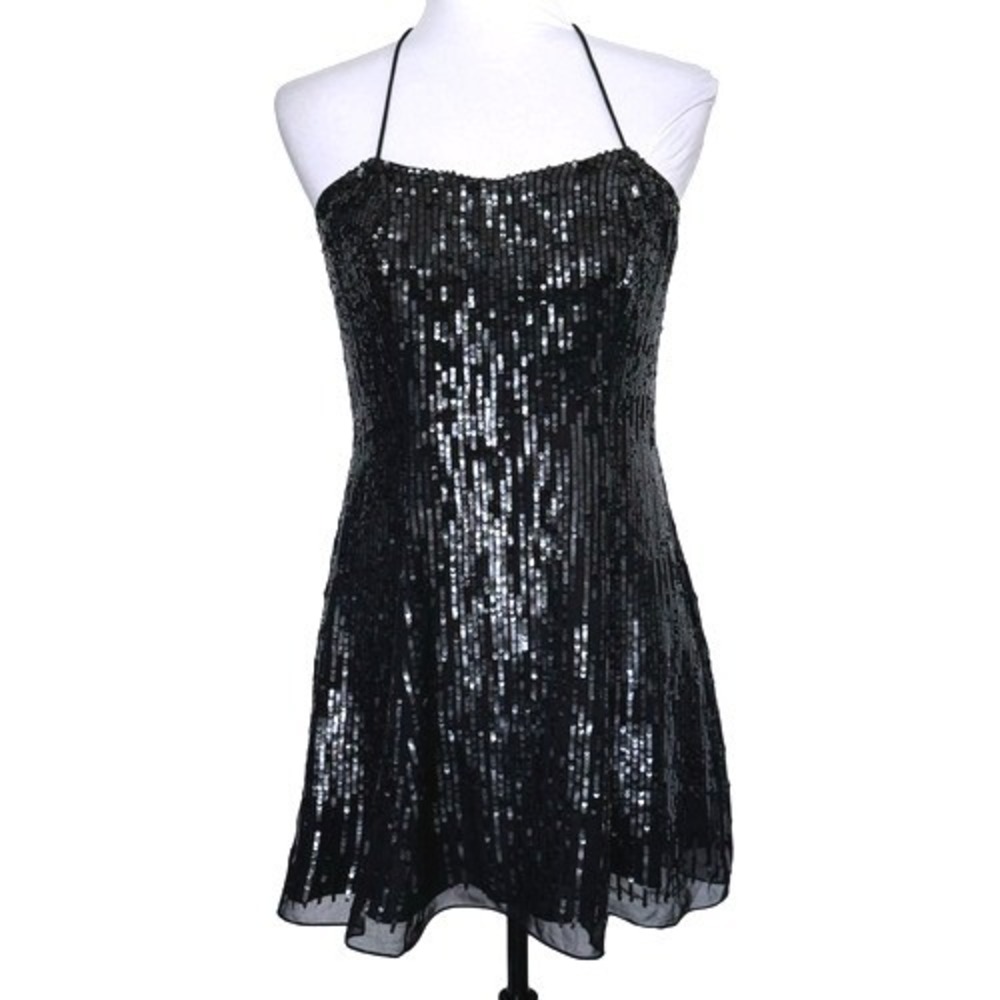 Raga Sequin‎ Mini Dress Womens Small Halter Backless Cocktail Party Black R1478
